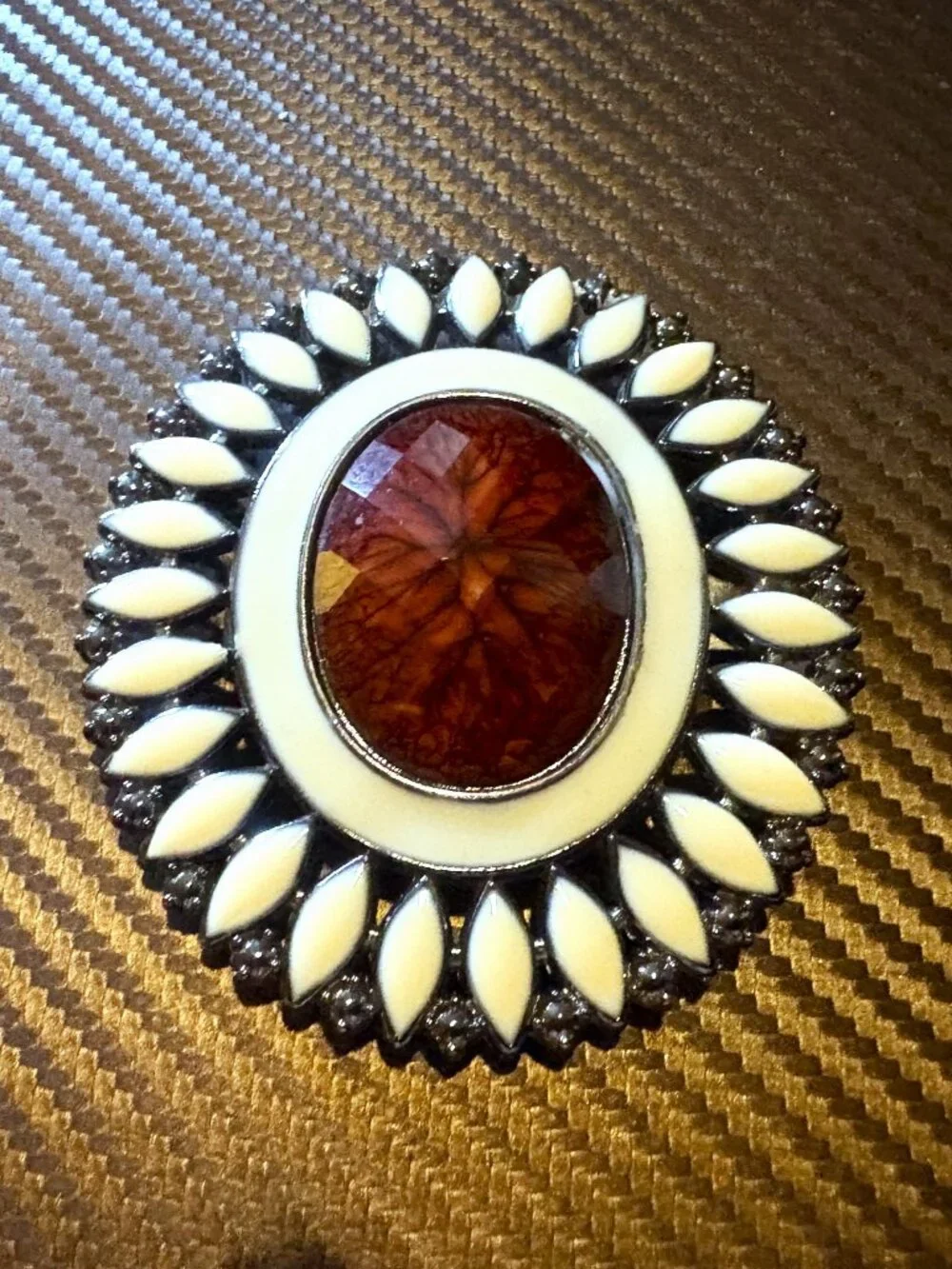 Faceted Tortoise LARGE Scarf/Belt Buckle/Pocket Cuff/Brooch with Clip Vintage